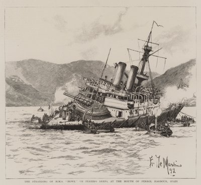 Strandningen av HMS Howe på Pereiro Reefs, vid mynningen av Ferrols hamn, Spanien av Eduardo de Martino