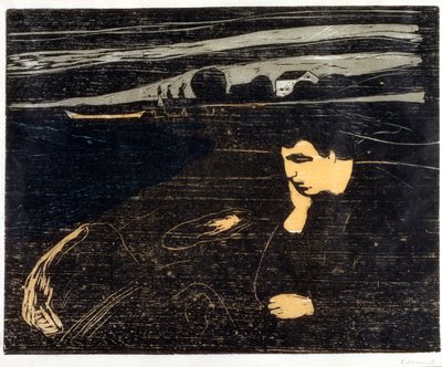Evening, Melankoli: On the Beach (Abend, Melancholie am Strand) (träsnitt) av Edvard Munch