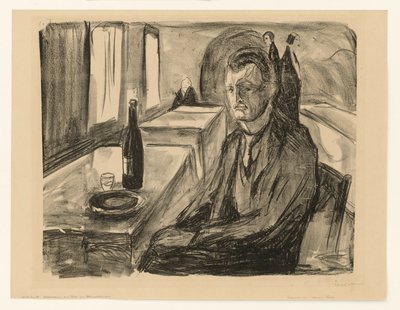 Självporträtt med vinflaska av Edvard Munch
