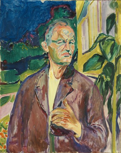 Självporträtt framför husväggen av Edvard Munch