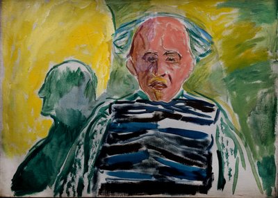 Självporträtt iklädd en randig tröja av Edvard Munch