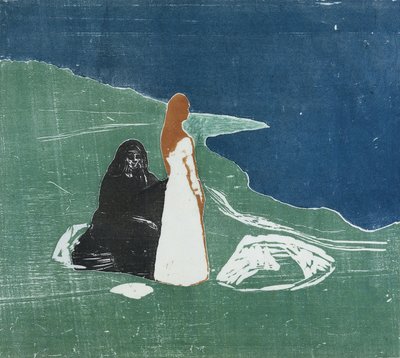Två kvinnor på en strand, 1898 (träsnitt i färg) av Edvard Munch