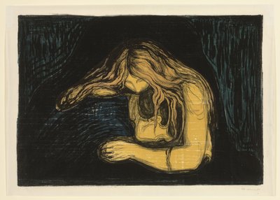 Vampyr II, ca. 1895-1902 (litografi och träsnitt i färg) av Edvard Munch
