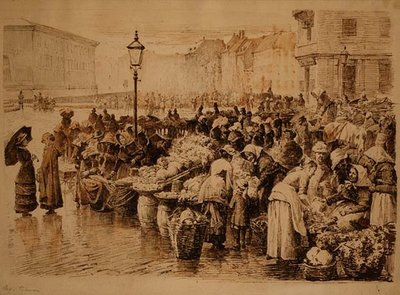 Grönsaksmarknaden, Köpenhamn (penna och bläck) av Edvard Petersen