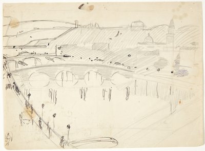 Utsikt från ett fönster vid Lungarno över floden mot Santo Spirito och San Miniato-kullarna, Florens av Edvard Weie
