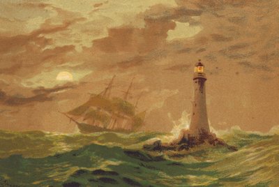Eddystone Lighthouse (färglitografi) av Edward (after) Duncan