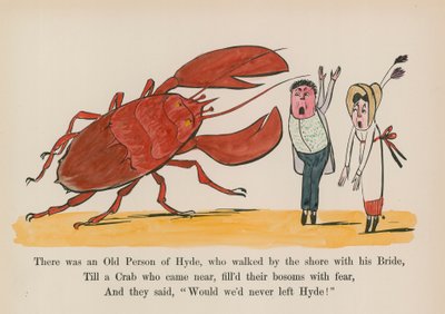 Det fanns en gammal person av Hyde, som gick vid stranden med sin brud (färggravyr) av Edward (after) Lear
