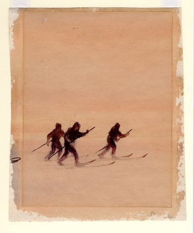 Män på skidor, 1901-04 (wc på papper) av Edward Adrian Wilson