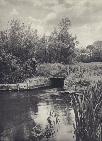 Ett litet hangarfartyg på Ramsbury Water (svartvitt foto) av Edward Alfred Barton