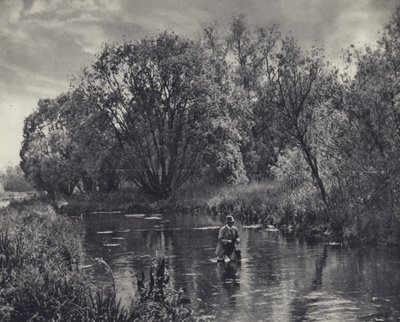 På en testbiflod (svartvitt foto) av Edward Alfred Barton