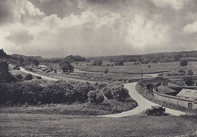 Test Valley från Chilbolton Down (svartvitt foto) av Edward Alfred Barton