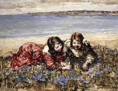 Samla blommor vid havet av Edward Atkinson Hornel