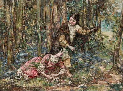 Girls In a Wood (olja på duk) av Edward Atkinson Hornel