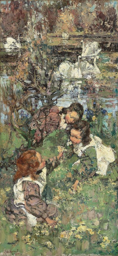 Flickor och svanar av Edward Atkinson Hornel