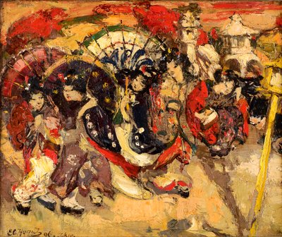Japanska figurer i en trädgård av Edward Atkinson Hornel