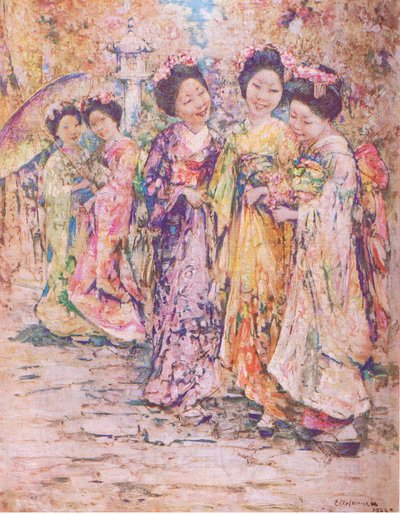 Strandpromenaden, Kyoto, illustration från My Magazine av Edward Atkinson Hornel