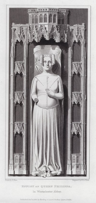 Bild av drottning Philippa, i Westminster Abbey (gravyr) av Edward Blore