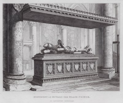 Monument över Edward den svarte prinsen, i Canterbury Cathedral (gravyr) av Edward Blore