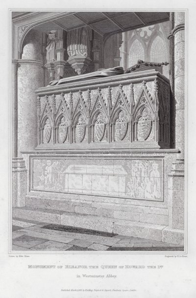 Monument över Eleanor drottningen av Edward den 1: a, i Westminster Abbey (gravyr) av Edward Blore