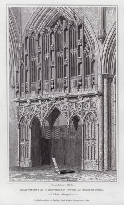 Monument över Humphrey hertig av Gloucester, i St Albans Abbey Church (gravyr) av Edward Blore