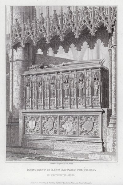 Monument över kung Edward den tredje, i Westminster Abbey (gravyr) av Edward Blore