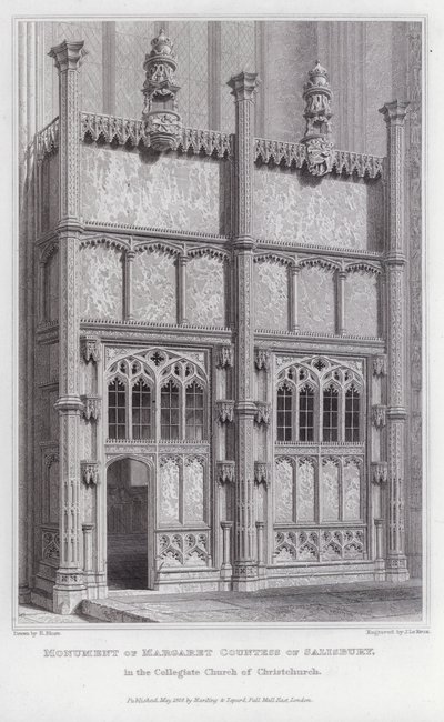 Monument över Margareta grevinnan av Salisbury, i Collegiate Church of Christchurch (gravyr) av Edward Blore