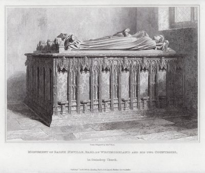 Monument över Ralph Neville, Earl of Westmoreland och hans två grevinnor, i Staindrop Church (gravyr) av Edward Blore