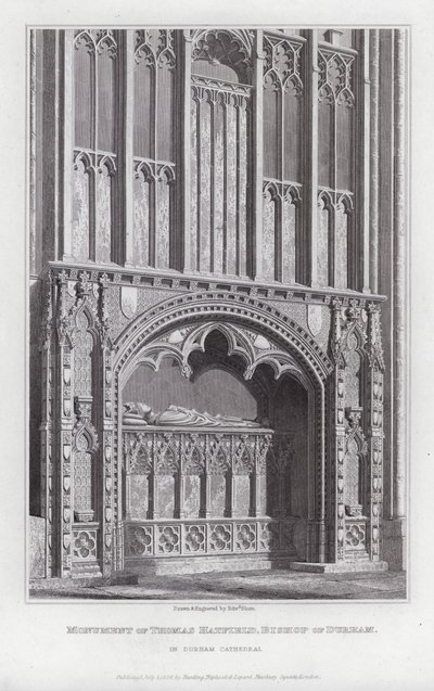 Monument över Thomas Hatfield, biskop av Durham, i Durham Cathedral (gravyr) av Edward Blore