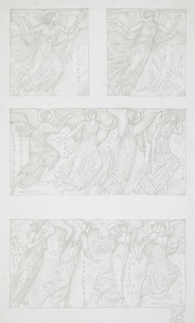 Skissstudier av allegoriska figurer av Edward Burne-Jones