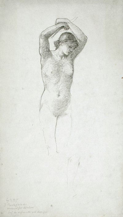 Stående kvinnlig akt med upplyfta armar av Edward Burne-Jones