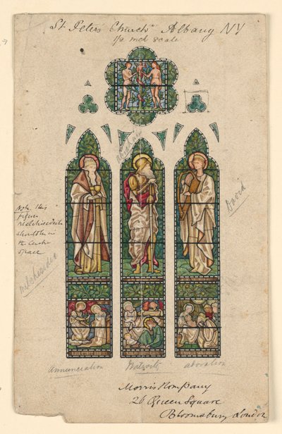 Teckning, Sankt Peterskyrkan, Alb, ca 1870 av Edward Burne Jones