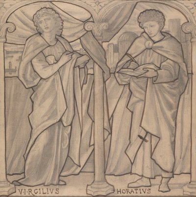 Förberedande design för ett målat glasfönster, Virgil och Horace av Edward Burne Jones