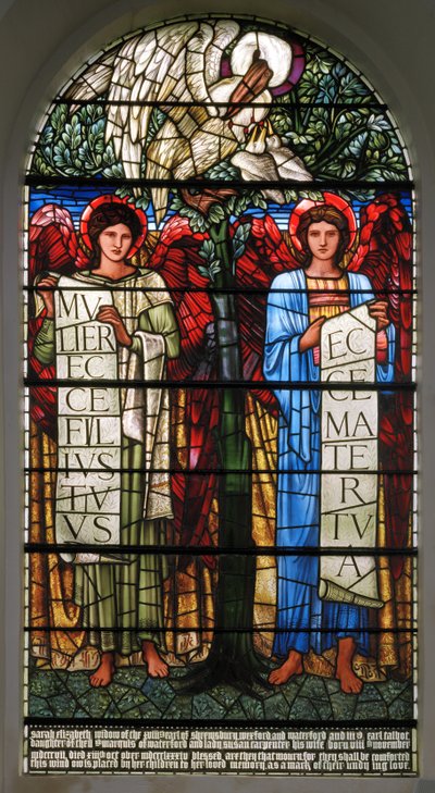 Pelikanen i hennes fromhet & änglar med rullar, 1890 av Edward Burne Jones