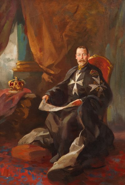 Studie för Portrait of King George V (olja ombord) av Edward Caruana Dingli