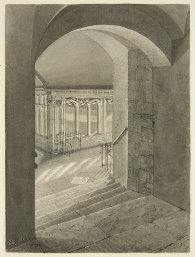 Ingång till Cloisters från Bristol Cathedral med Edward Birds grav (penna och akvarell på papper) av Edward Cashin