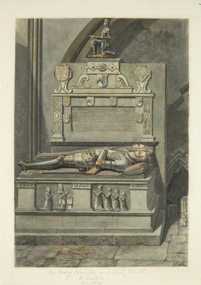 Monument till Sir Henry Newton och Lady Newton i Bristol Cathedral (penna och akvarell på papper) av Edward Cashin