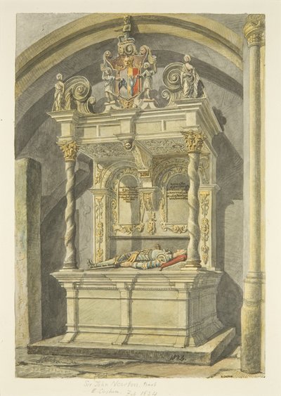 Monument till Sir John Newton, Bart., i Bristol Cathedral (penna och akvarell på papper) av Edward Cashin