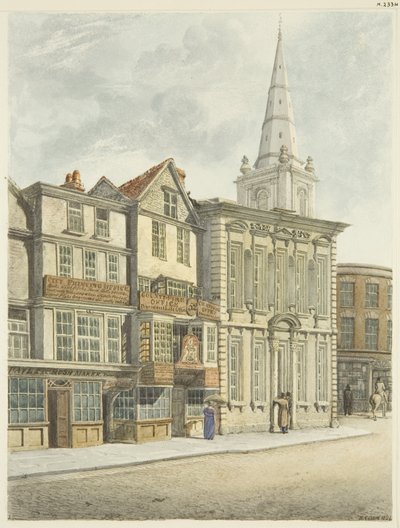 Old Council House, nedtaget 1824 (penna och akvarell på papper) av Edward Cashin