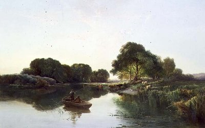 Ett skogsbevuxet flodlandskap av Edward Charles Williams
