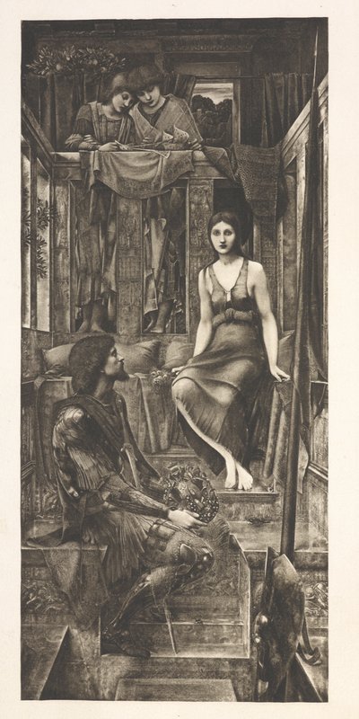 Kung Cophetua och tiggarpigan (gravyr) av Edward Coley (after) Burne Jones