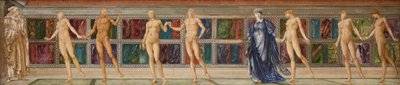 Pilgrimen i ledighetens trädgård - Studie av nio figurer, ca 1874 (akvarell) av Edward Coley (studio of) Burne Jones