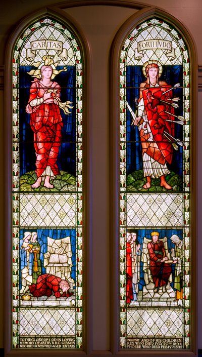 Charity and Fortitude (David Lamenting och David Consoled), ca 1896 (målat glas) av Edward Burne Jones