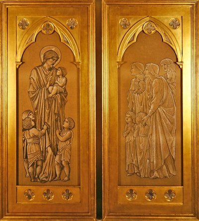 Kristus välsignar de små barnen och kvinnor som för barn till Kristi närvaro (svartvita krita på papper) av Edward Coley Burne Jones