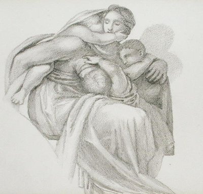 Mor och tre barn (penna på papper) av Edward Coley Burne Jones