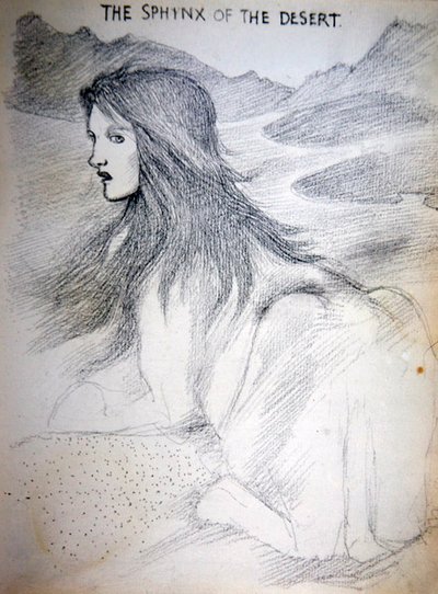 Sphinx of the Desert (penna på papper) av Edward Coley Burne Jones