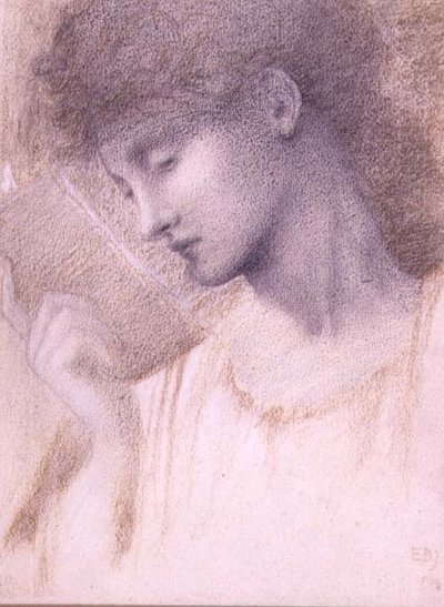 Studie av ett huvud (krita på papper) av Edward Coley Burne Jones