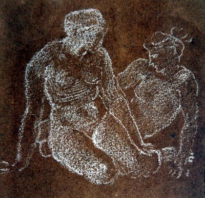 Studie av två sittande kvinnliga nakenbilder (vit krita på papper) av Edward Coley Burne Jones