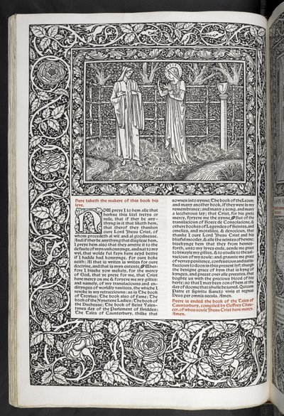 "The Works of Geoffrey Chaucer nu nytryckt med bilder designade av Sir Edward Burne-Jones" av Edward Coley Burne Jones