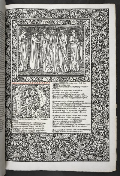 "The Works of Geoffrey Chaucer nu nytryckt med bilder designade av Sir Edward Burne-Jones" av Edward Coley Burne Jones