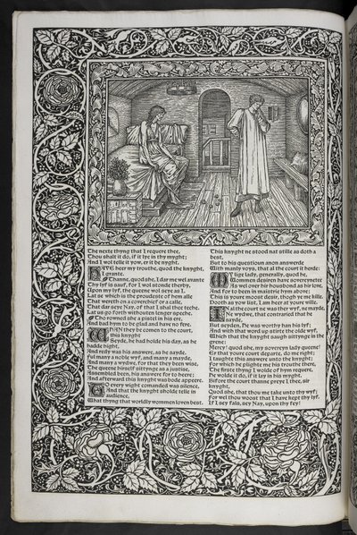 "The Works of Geoffrey Chaucer nu nytryckt med bilder designade av Sir Edward Burne-Jones" av Edward Coley Burne Jones